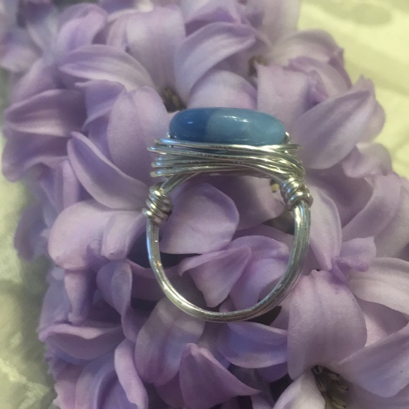 Blue Jade silver plated wire wrapped ring.💍 - Picture 5 of 8